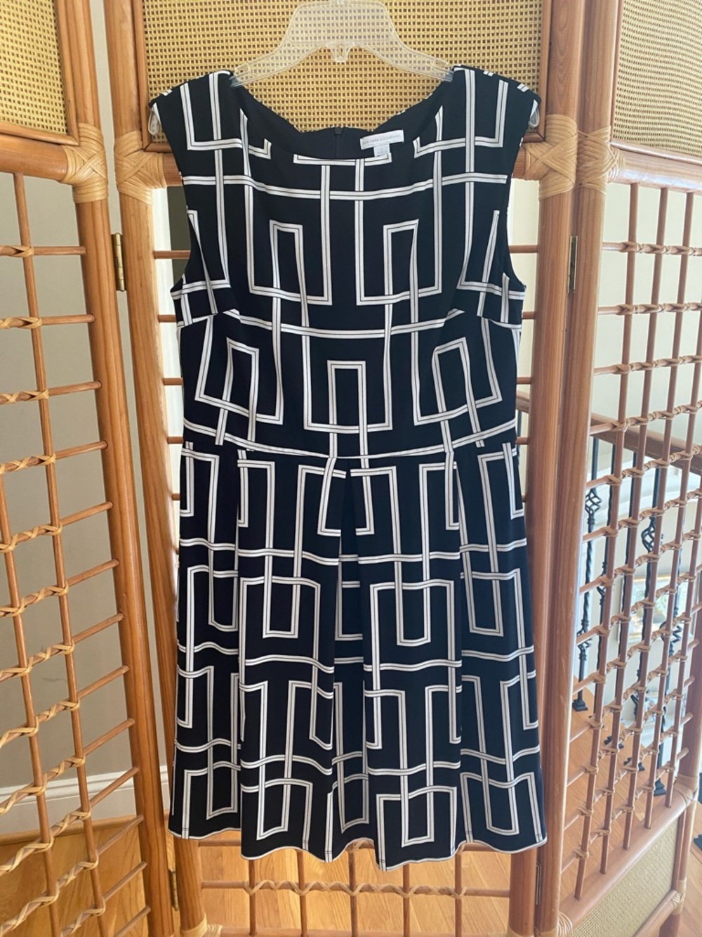 New York & Company Black and White Geometric Midi Dress